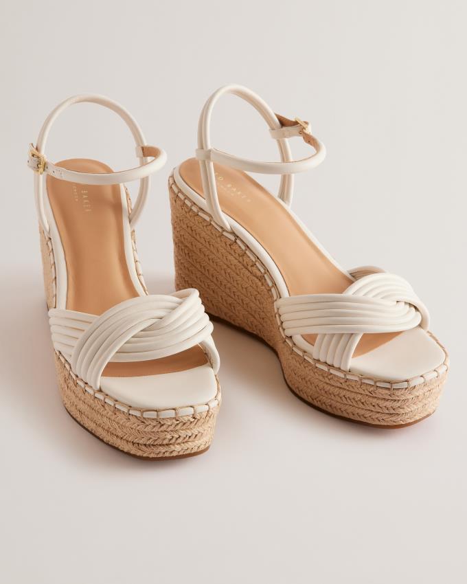 Sandale Ted Baker Cross Strap Espadrille Wedge Blanche Femme | XBW-80177288